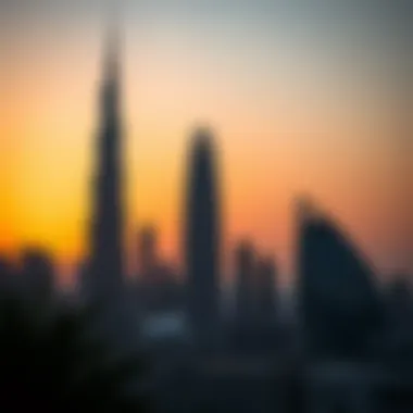Stunning view of Burj Khalifa against a sunset sky