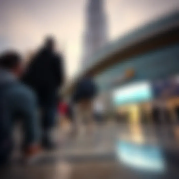 Visitors admiring the Burj Khalifa from the ground level