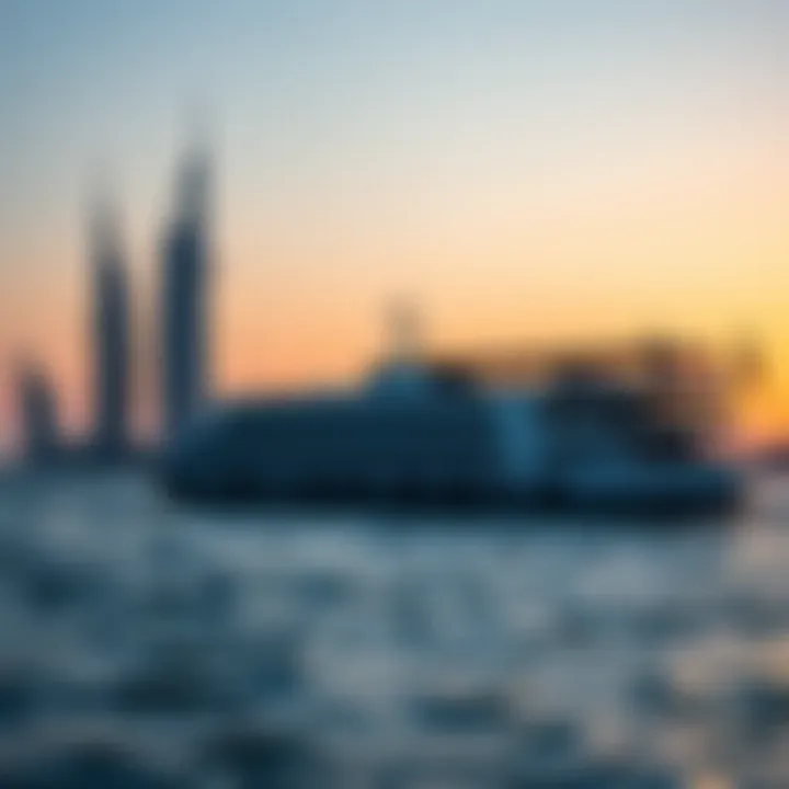 A Scenic View of Dubai Ferry Overview of Dubai Ferry at sunset