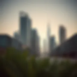 An architectural view of a modern Dubai skyline