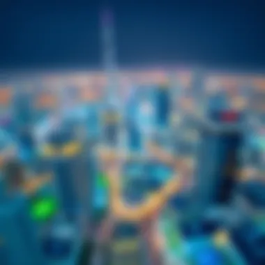 Dubai Skyline and Real Estate Aerial view of Dubai skyline showcasing real estate developments